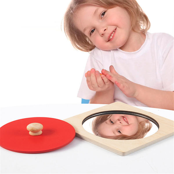 Knob Träpussel Spegel Montessori Leksak Form Pussel Sinnes red