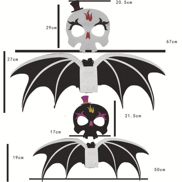 1Set Halloween Cosplay Bat Wing Barn Fladdermusmask för karneval Black