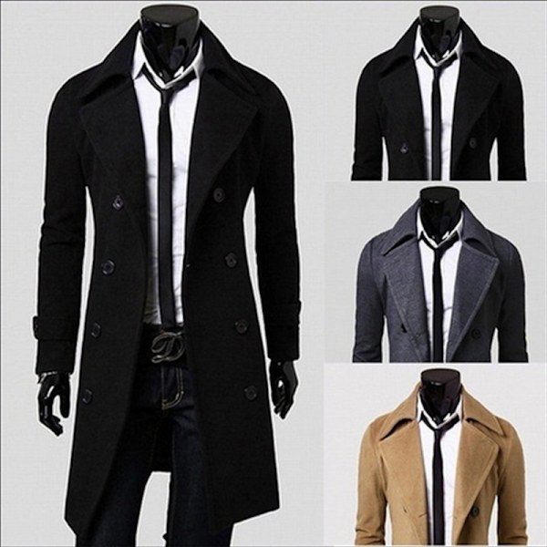 Herr Mode Ull Nedfälld Krage Knapp black XL