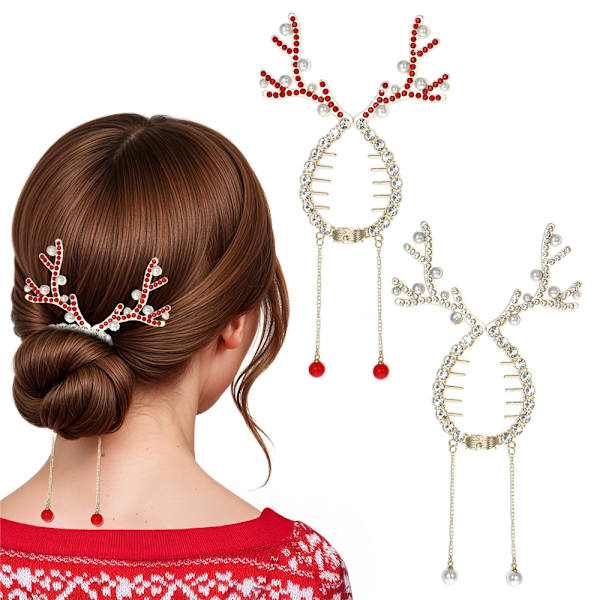 Kvinner Jenter Jul Gevir Bling Rhinestone Hårklyper Søte Tilbehør Red