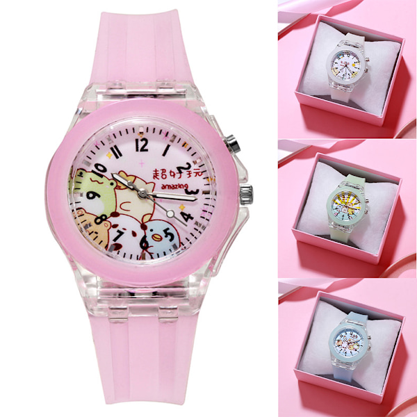 Barnens Färgglada Luminous Armbandsur Cartoon Elektronisk Klocka white