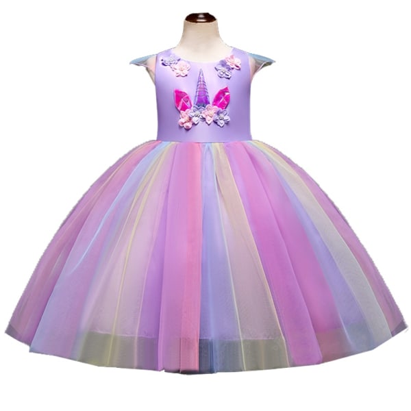 Unicorn tryckt ruffle ärm Tyll prinsessa klänning purple 6-7Years