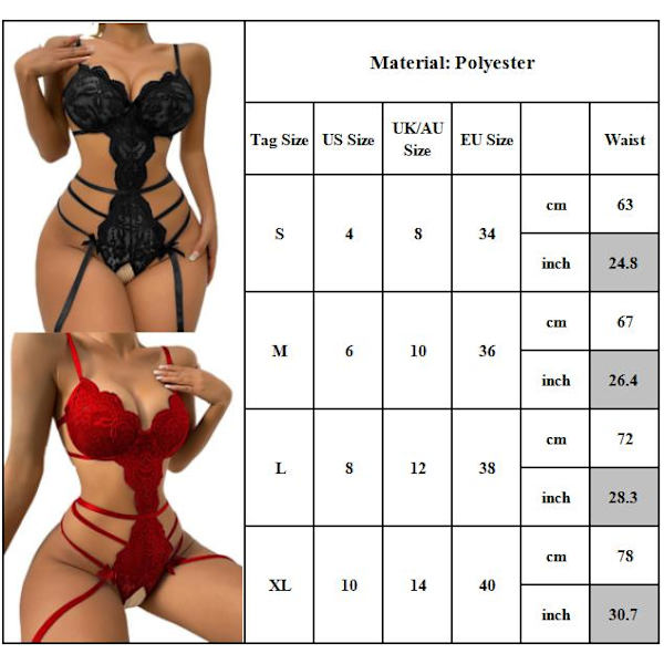 Seksikäs pitsinen naisten läpinäkyvä selästä avoin body Teddy-haalari alusasu black S