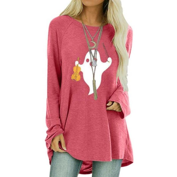 Dam Halloween-tryckt Långärmad T-shirt Blus Casual Basic Brown M