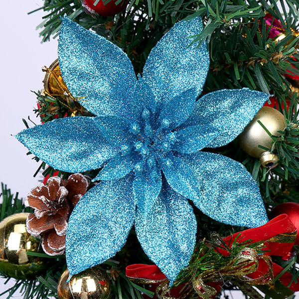 10 st konstgjorda blommor juldekoration julgransprydnad Blue 10pcs