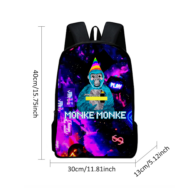 Game Gorilla 3D-tryckt ryggsäck Casual ryggsäck Lätt stor kapacitet Resa Laptop ryggsäck A