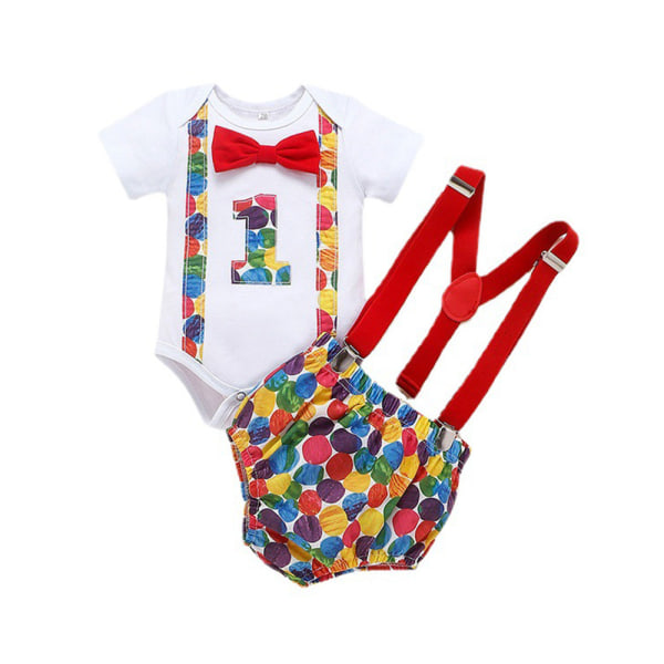 Toddler Baby Pojkar Flickor Printed Romper Byxor Hängslen Kostym 90cm