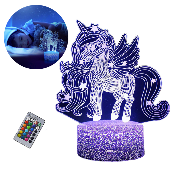 Unicorn 3D Creative LED Nights Light Bordslampa Fjärrkontroll