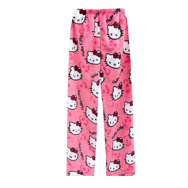Julpyjamas för damer med tecknad katt tryckt på flanellbyxor D 2XL