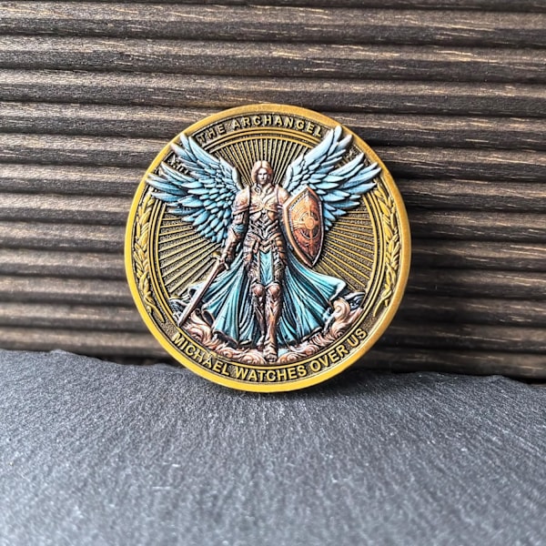 Saint Michael Skydd Utmaningsmynt - 1,57 Tum Zinklegering, Psalm 91, Ärkeängeln Mikael vakar över oss, Kristen Gåva med Skyddande Fodral