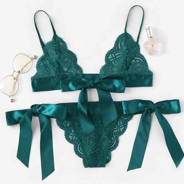 2 st Kvinnor Sexiga Underkläder Nattkläder Sovkläder BH Trosa Rosett dark green M