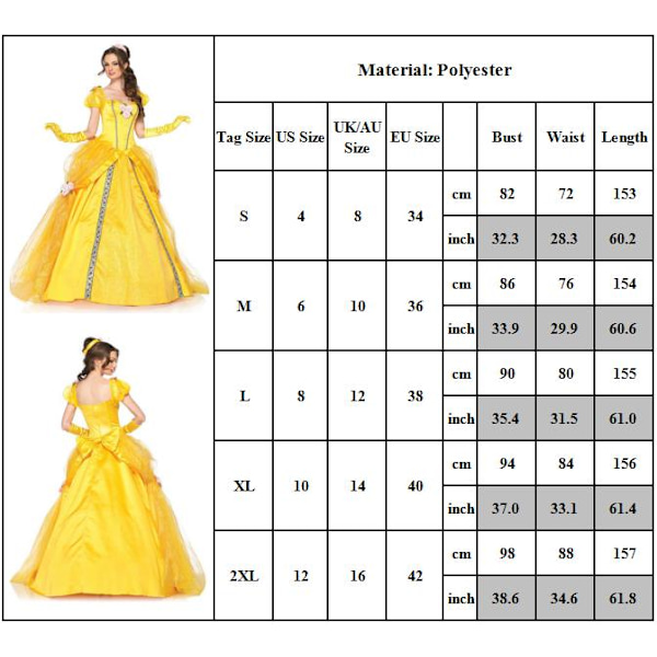 Kaunotar ja Hirviö Aikuisten Belle Prinsessa Cosplay Puku Juhlapuku Hieno Puku M