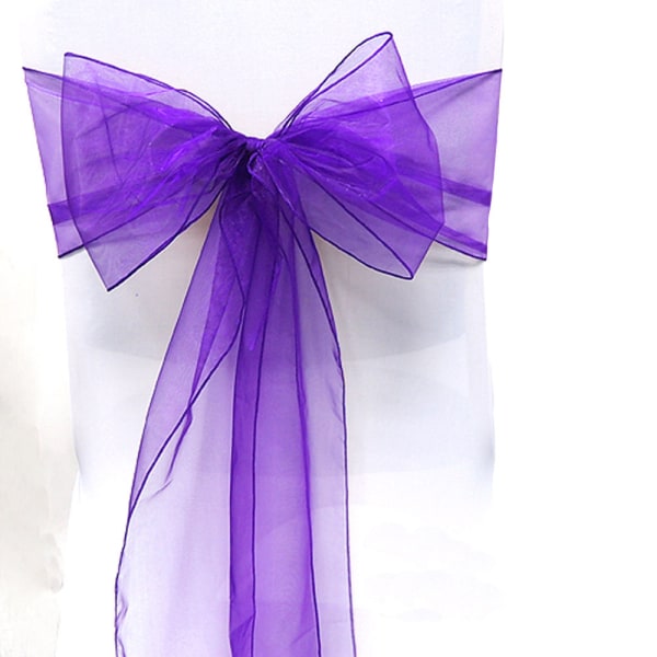 Vit stolsdekoration Organza-skärp rosett designad för evenemang Dark Purple 100 Pack