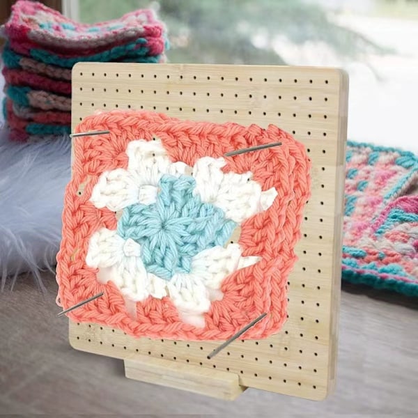 7,7\" Virkningsbräda för Blockning, Bambu Granny Square Blockningsbräda för Stick- och Virkningsprojekt, Blockningsmattor för Virkningstillbehör 7.7 inches