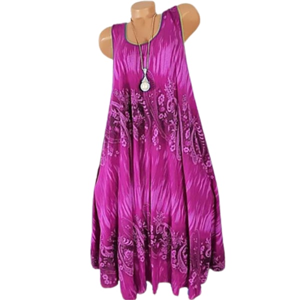 Damtryckt ärmlös klänning Sommarklänning Strand Lång Semesterklänning Purple 2XL