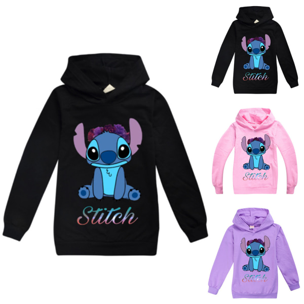Lilo Stitch Kid 3D Print Hoodie Pullover Sweatshirts med ficka black 150cm