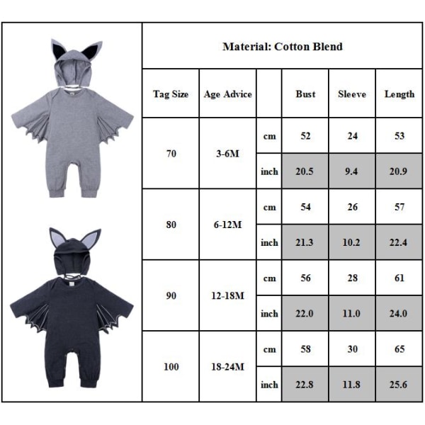 Halloween Småbarn Baby Söt Fladdermus Cosplay Kostym Sparkdräkt Hatt Set black 100cm