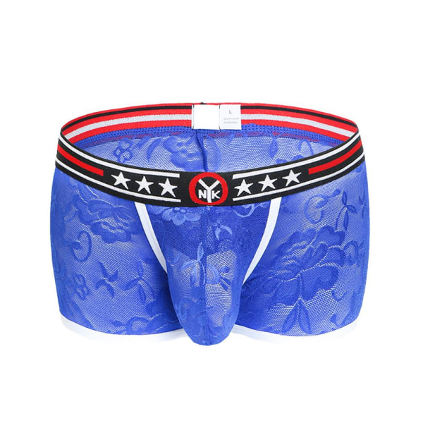 Herr Sexiga Mesh Spets Trunks Shorts Andas Underkläder Trosor Blue 2XL