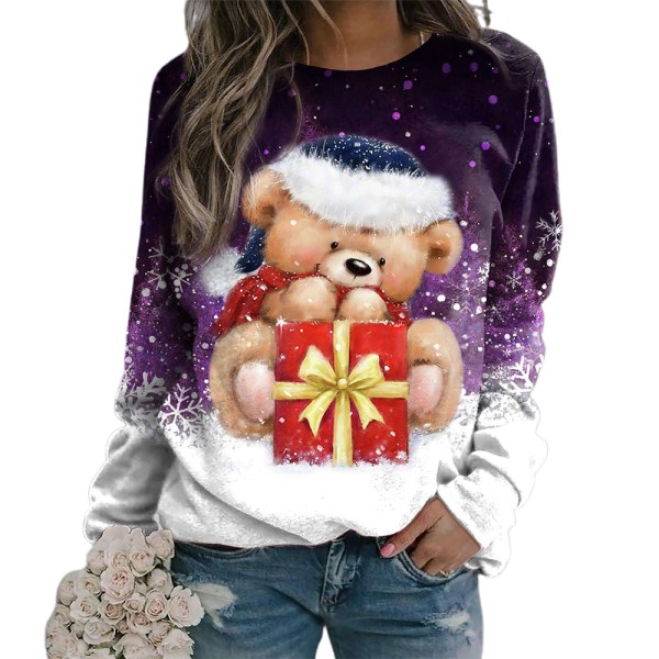 Jul Långärmad Casual Holiday Shirt Toppar Vinter Xmas Gift C 5XL