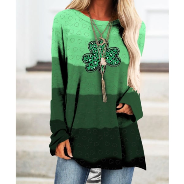 St. Patrick's Day-trykk fritidsskjorte med lange ermer for kvinner B M