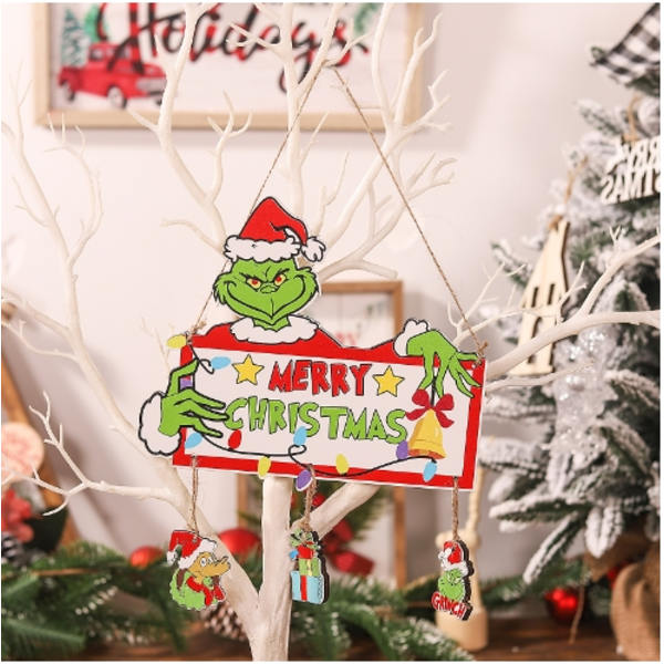 Merry Grinchmas Trähängsmycken Juldekoration Skylt Hemgåva A
