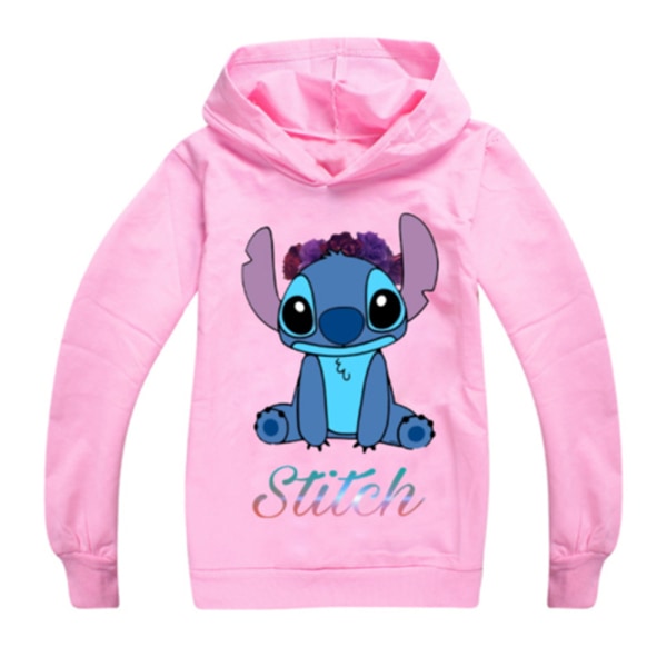 Lilo Stitch Kid 3D Print Hoodie Pullover Sweatshirts med ficka pink 130cm