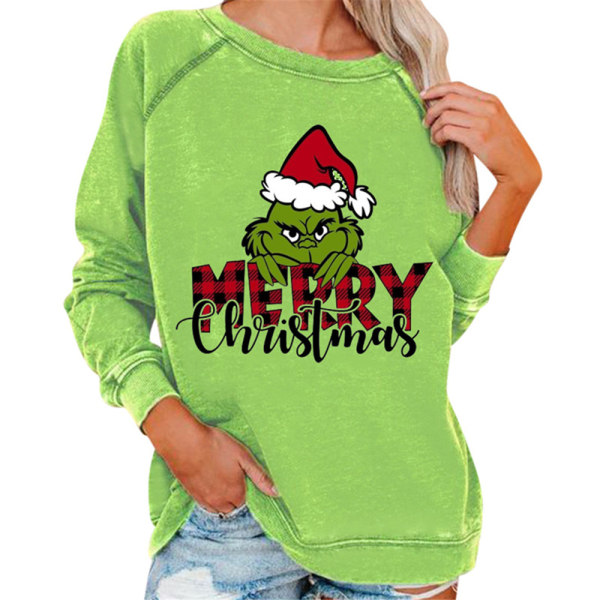 Kvinnor Christmas Grinch Winter Sweatshirt Casual Pullover Toppar A 2XL