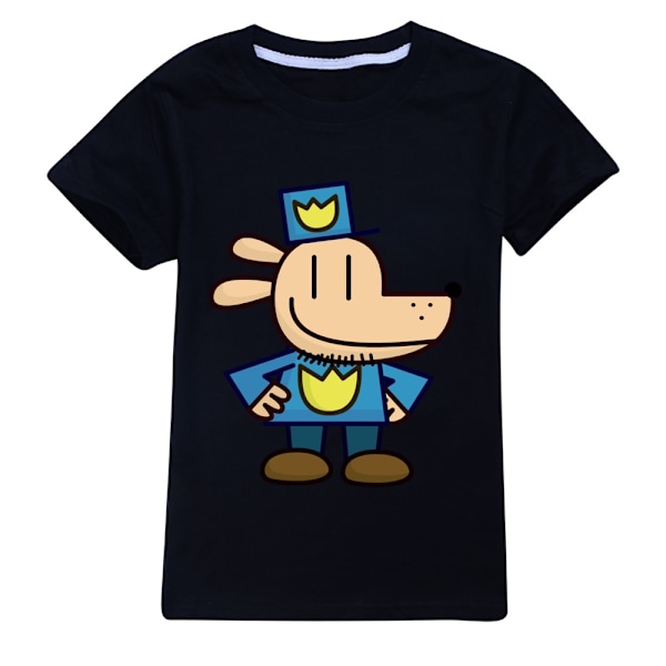 Dog Man Pojkar T-shirt Tecknade Toppar Tee Barn Pojkar Flickor T-shirts Barnkläder Sommar Kortärmad Black 140cm
