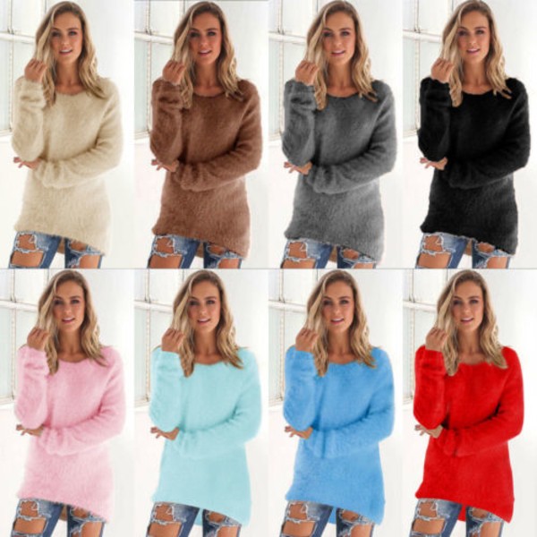 Kvinnor Varm mjuk plyschtröja Enfärgad Casual Oregelbunden päls beige M