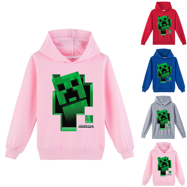 Minecraft Creeper Print Huvtröja Hoodie Jumper Topp för barn Pink 140cm