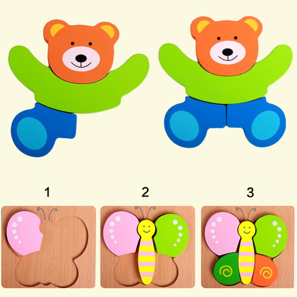 Kid 3D träleksaker pussel tecknade djur matchande leksaker spel Little bear