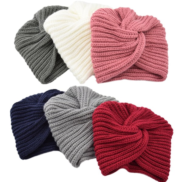 Dam Korsknut Höst Vinter Tjock Kabelstickad Mössa Mjuk Mössa Navy Blue