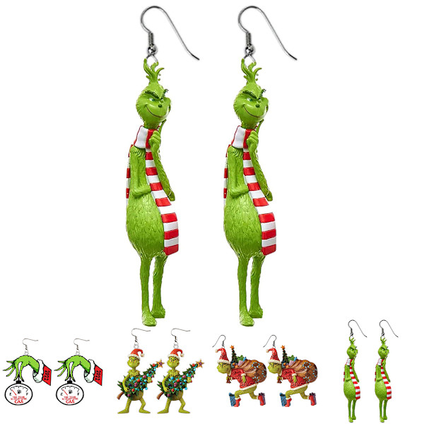 Jul The Grinch Øredobber Smykker 2D Nyhet Morsom Dinglende Drop Julegave Dame D