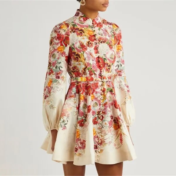 Zim Style Wonderland Blommig Linne Mini Klänning Damklänning XL