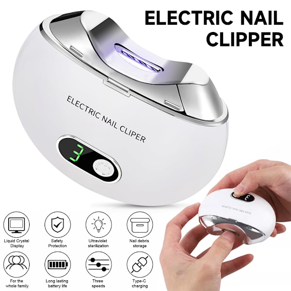 Automatisk elektrisk negleklipper med LCD digitalt display, 3-trinns justerbar fingernegltrimmer White