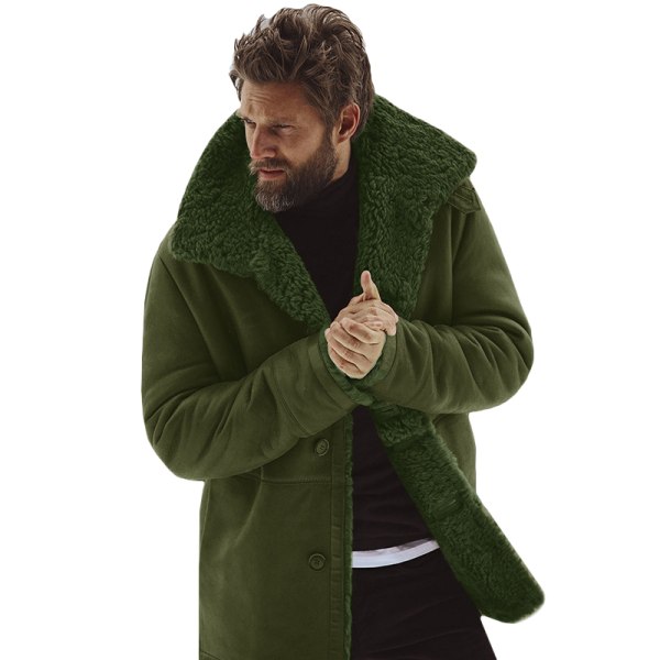 Herr tjock fleece päls fodrad kappa jacka tröja topp Green 2XL