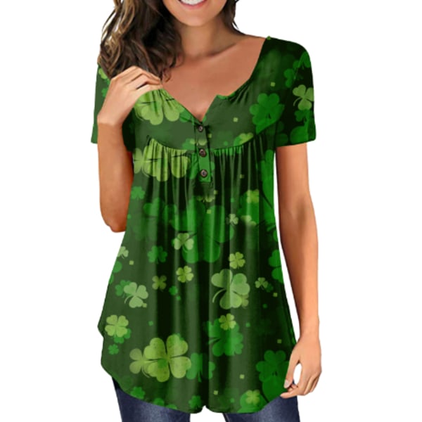 Kvinnor St. Patrick's Day kortärmad T-shirt Lucky Clover Toppar A L