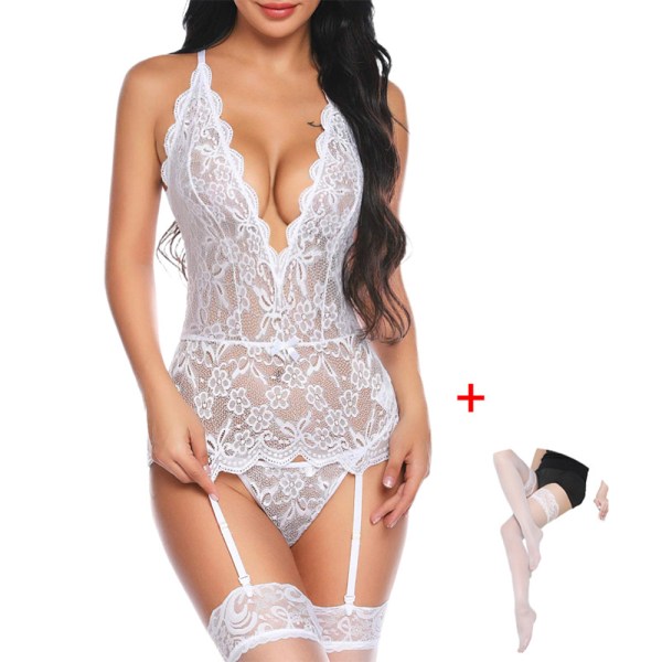 Kvinnor Sexiga Se Through Underkläder Deep V Halterneck Babydoll white M