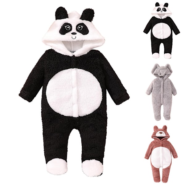 Djur Plysch Pojke Flicka Bodysuit Nyfödd Jumpsuit med Huva Julklapp dark grey 6-9M