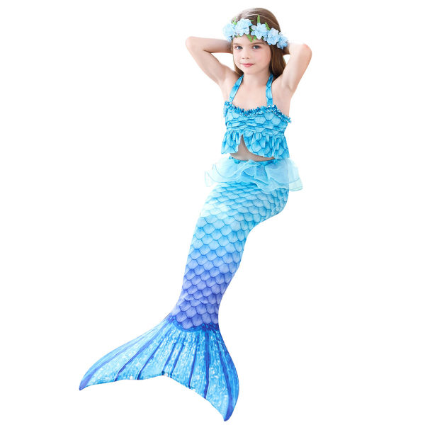 Barn Flickor Mermaid Tail 3ST Set Kostym Baddräkt Badkläder Strandkläder Ålder 2-13 år B 110cm