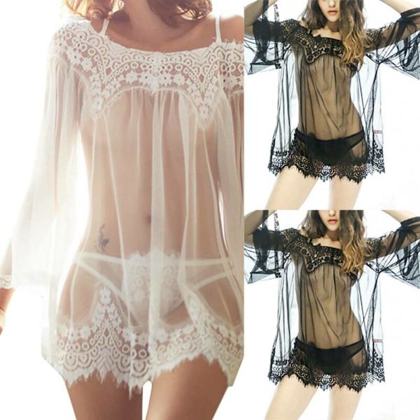 Naisten läpinäkyvä alusmekko Babydoll-yöpaita white L
