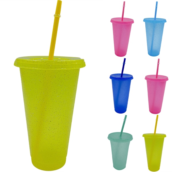 Genanvendelige Drikkekrus Flasker Med Låg Plastikkrus yellow