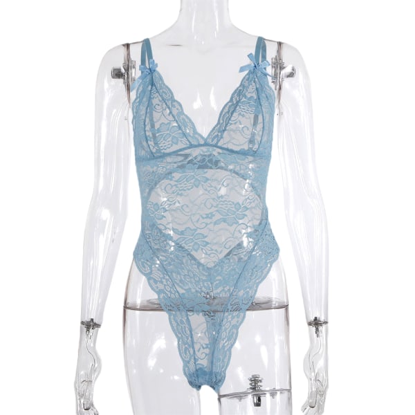 Dam Spets Babydoll Underkläder Bodysuit Underkläder Sovkläder light blue XL