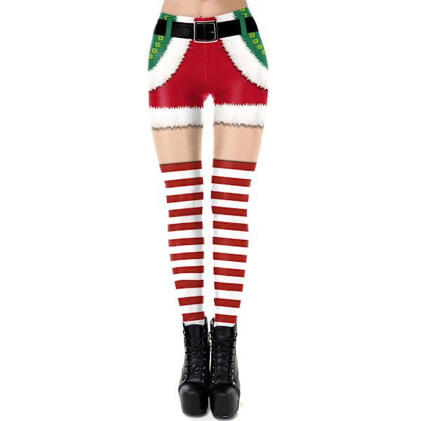 Dam Jultomte Ren 3D-tryck Leggings Byxor Julstrumpbyxor G