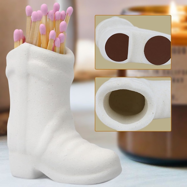 Keramisk Cowgirl-stövel Heminredning Estetisk Liten Söt Tändsticksask Western Dekorativ Mini Tändsticksaskar För Badrum Sovrum Öppen Spis Kök White