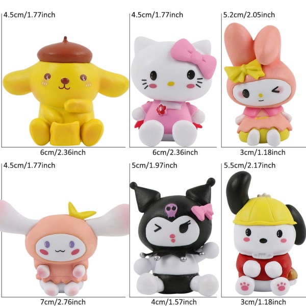 6st/ Set Kuromi My Melody Minifigurer Dockafigurer Skrivbordsprydnad D