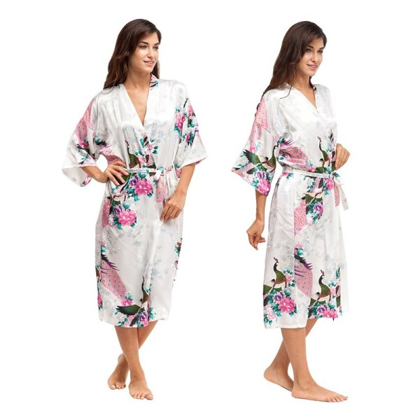 Dam Påfågelmönstrad Babydoll Nattlinne Morgonrock Dam white 3XL