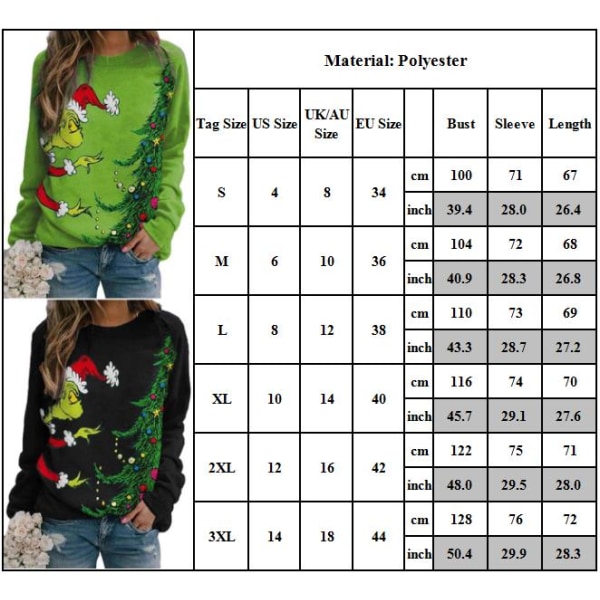 Grinch Christmas Dammode Casual Sweatshirt Toppar green L