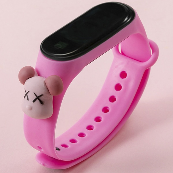 Tjej söt tecknad sport vattentät band LED digital watch Pink - Pig