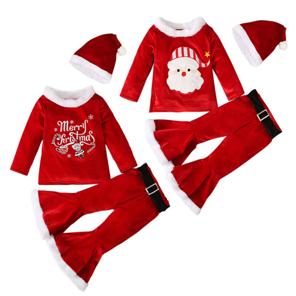 3st Baby Flickor Pojkar Jul sammet Santa Claus Jacka Hat Set B 120CM